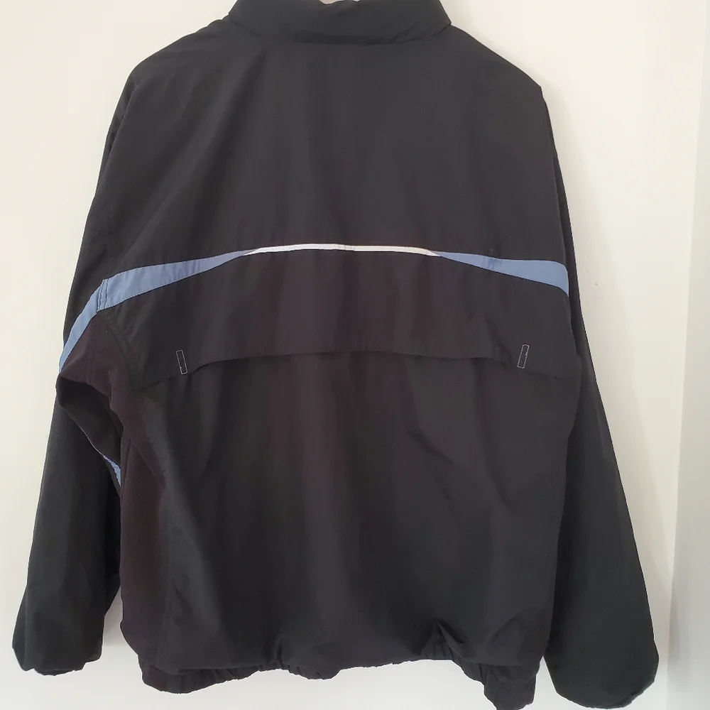 STARTER Men L Black Blue Windbreaker Jacket Full Zip Pockets Hood 90s Y2K